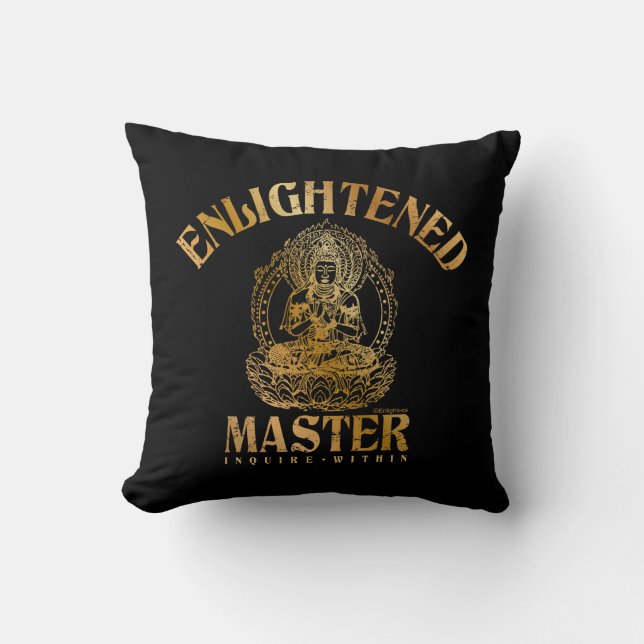 Verlichte Meester - Faux Gold Folie Boeddha Zwart Kussen (Voorkant)