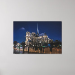 Verlichte Notre Dame de Paris kathedraal Canvas Afdruk