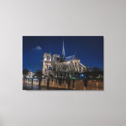 Verlichte Notre Dame de Paris kathedraal Canvas Afdruk (Voorkant)