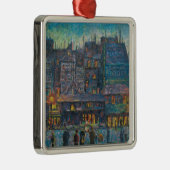 Verlichte Parijse Straat 's Nachts (Franse Kunst) Metalen Ornament (Rechts)