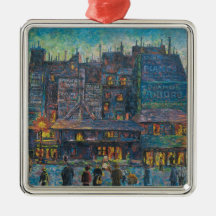 Verlichte Parijse Straat 's Nachts (Franse Kunst)