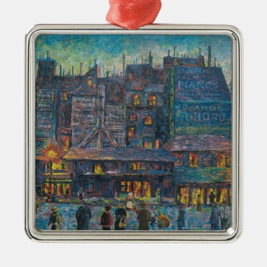 Verlichte Parijse Straat 's Nachts (Franse Kunst) Metalen Ornament (Voorkant)