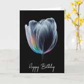 Verlichte regenboogtulp op zwarte verjaardag kaart (Gele Bloem)