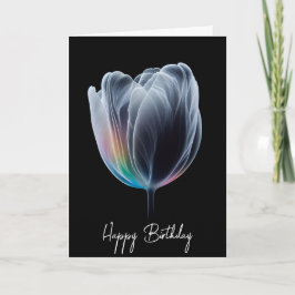 Verlichte regenboogtulp op zwarte verjaardag kaart