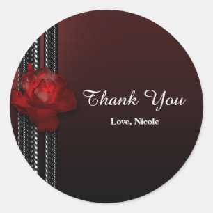 Verlichte Roos & Kant Burgundy Feest Favor Ronde Sticker
