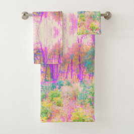 Verlichte Roze en Koraal Tuin Landschap Bad Handdoek