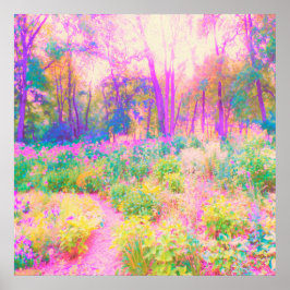 Verlichte Roze en Koraal Tuin Landschap Poster