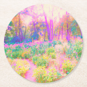 Verlichte Roze en Koraal Tuin Landschap Ronde Kartonnen Onderzetter