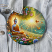 Verlichte sereniteit: Lord Buddha Wallpaper Ronde Button 6,0 Cm (In situ)