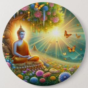 Verlichte sereniteit: Lord Buddha Wallpaper Ronde Button 6,0 Cm