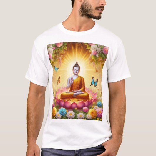 Verlichte sereniteit: Lord Buddha Wallpaper T-shirt (Voorkant)