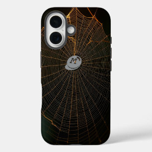 Verlichte Spinnenweb in Duisternis iPhone 16 Hoesje