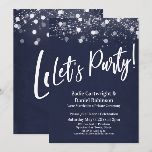 Verlichte Textiel Let's Party Navy Alleen Ontvangs Kaart (Voorkant / Achterkant)