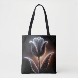 Verlichte tulp met regendruppels tote bag