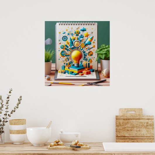 Verlichte verbeelding: Notitieboek van schittering Poster (Keuken)