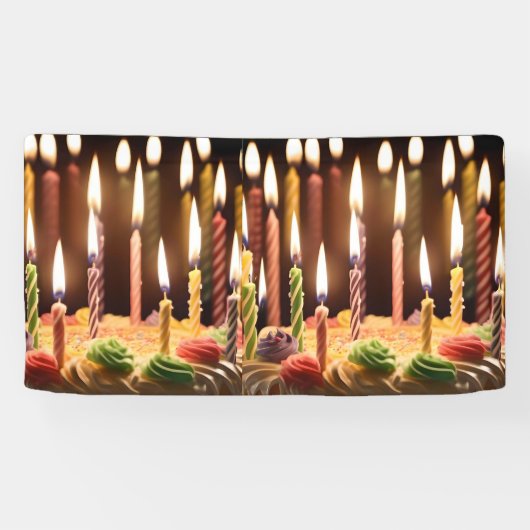 Verlichte wensen: gloeiende kaarsen Bday Cake Spandoek (Horizontaal)