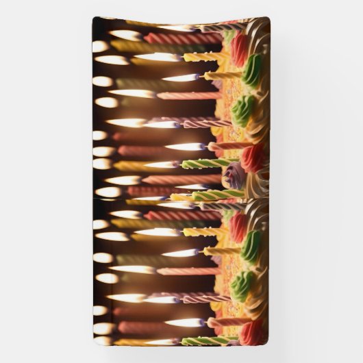 Verlichte wensen: gloeiende kaarsen Bday Cake Spandoek (Verticaal)
