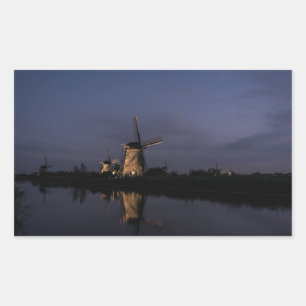 Verlichte windmolen bij Blue Hour rechthoekige sti Sticker
