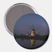 Verlichte windmolen bij Blue Hour ronde magneet (Voorkant / Achterkant)