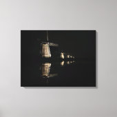 Verlichte windmolens bij nacht canvas print (Voorkant)