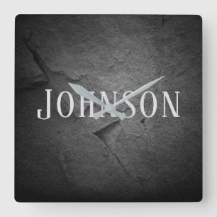 verlichte zwarte leisteen met naam vierkante klok