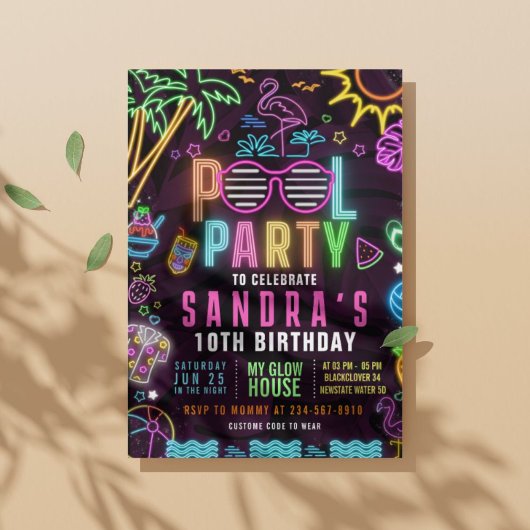 Verlichte zwembadfeest uitnodiging aanpasbaar