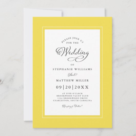 Verlichtend Geel Elegant Bruiloft Script Trendy Kaart (Voorkant)