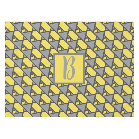 Verlichtend Geel Grijs Geometrisch Monogram Tafelkleed (Voorkant (Horizontaal))
