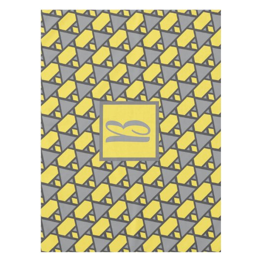 Verlichtend Geel Grijs Geometrisch Monogram Tafelkleed (Voorkant)