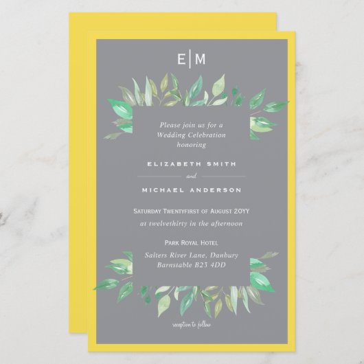 Verlichtend Geel Grijsbudget Weddenschap Uitnodigi (Voorkant / Achterkant)