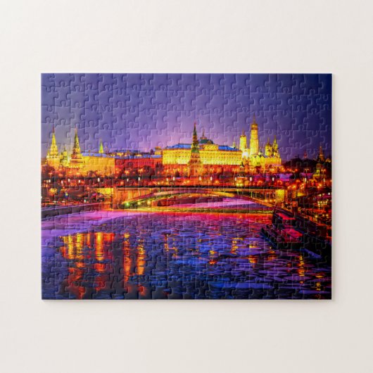 Verlichtend Moskou Kremlin in Winternacht Legpuzzel (Horizontaal)