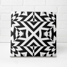 Verlichtend zwart-wit op kunstgeometrisch patroon tegeltje