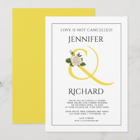 Verlichtende gele ampersand virtuele bruiloft kaart (Voorkant / Achterkant)