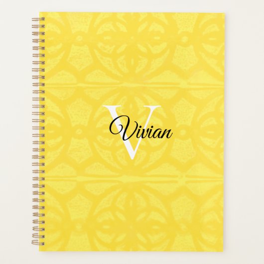 verlichtende gele batik elegante monogram naam planner (Voorkant)