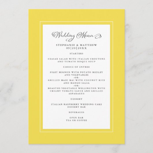 Verlichtende Gele Trouw Moderne Chique Randen Menu (Voorkant)