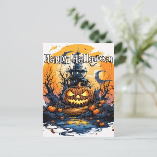 Verlichtende snode gelukkige Halloween pompoen Briefkaart (Staand voorkant)