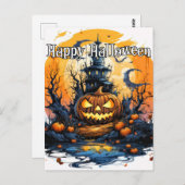 Verlichtende snode gelukkige Halloween pompoen Briefkaart (Voorkant / Achterkant)
