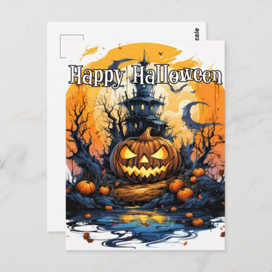 Verlichtende snode gelukkige Halloween pompoen Briefkaart (Voorkant / Achterkant)