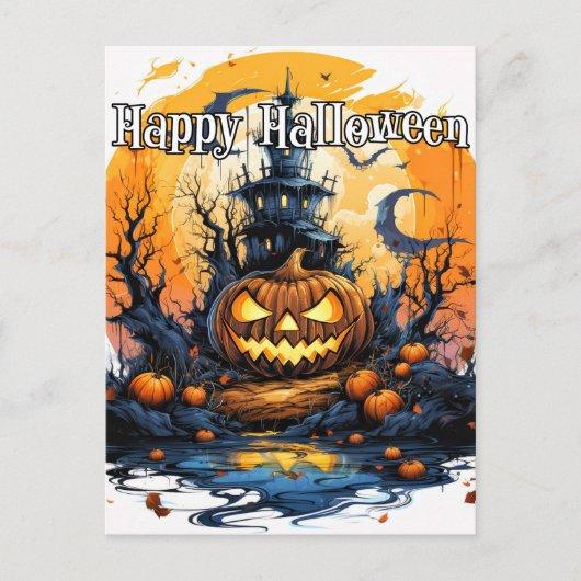 Verlichtende snode gelukkige Halloween pompoen Briefkaart (Voorkant)