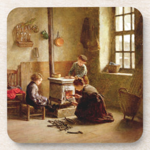 Verlichting de Stove, 1886 (olie op het paneel) Bier Onderzetter