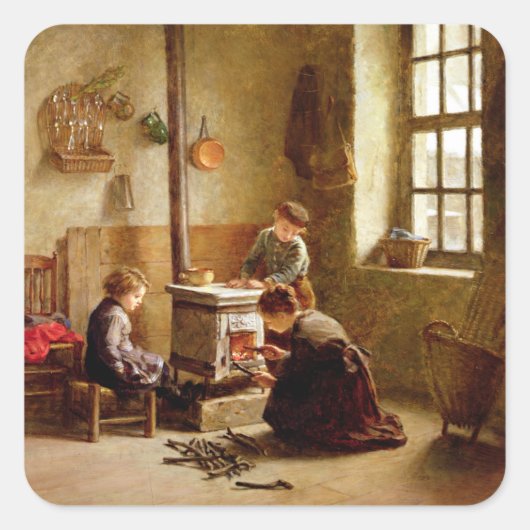 Verlichting de Stove, 1886 (olie op het paneel) Vierkante Sticker (Voorkant)