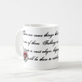 Verlichting in liefde springt in een afgrond koffiemok (Voorkant links)