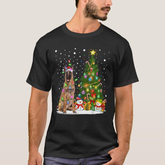 Verlichting Kerstboom Santa Belgische Malinois Hon T-shirt (Voorkant)