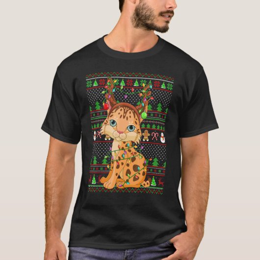 Verlichting met Lynx-kerst met lelijke kerstkeuken T-shirt (Voorkant)