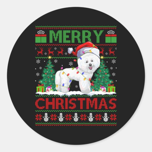 Verlichting Santa Ugly Bichon Frise Ronde Sticker (Voorkant)