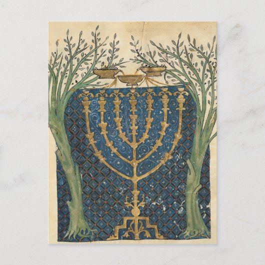 Verlichting van een menorah, van briefkaart (Voorkant)