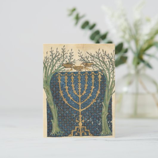 Verlichting van een menorah, van briefkaart (Staand voorkant)