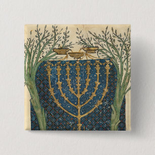 Verlichting van een menorah, van vierkante button 5,1 cm
