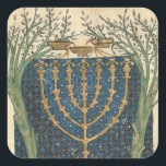 Verlichting van een menorah, van vierkante sticker<br><div class="desc">Illumination of a menorah,  from the Jewish Cervera Bible,  1299 | door Joseph Asarfati | Art Location: Instituto da Biblioteca Nacional,  Lissabon,  Portugal | Franse artiest | Collectie Afbeelding nummer: XIR161985</div>