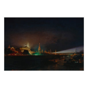 Verlichting van het Kremlin, 1883 (olie op canvas) Poster